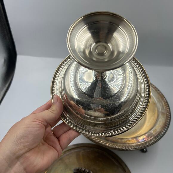 Vintage B Rogers Silver Co Serving Dish W Lid Footed Stem Candy Dish Dip MCM - Picture 10 of 10